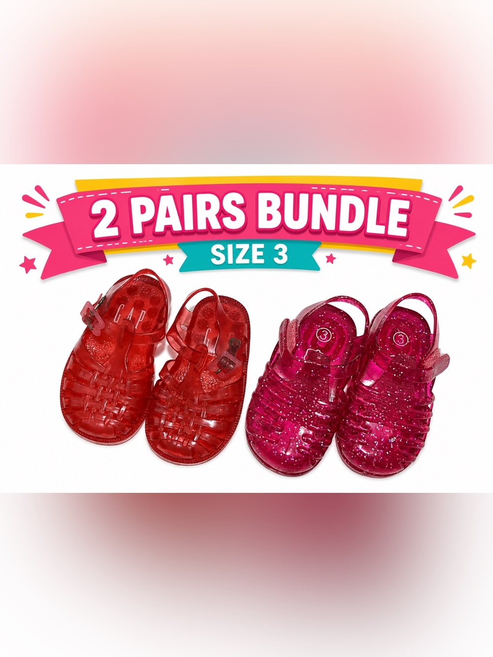 GAP Kids 2-Pair Jelly Sandal Bundle in Red and Hot Pink